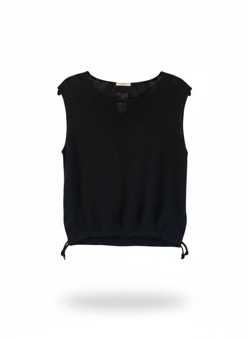 Veronique Leroy Paris NWT Cotton Open Knit Vest Top Black Sleeveless Size